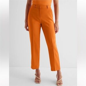 Express Orange Editor Twill Straight Ankle High Rise Pant